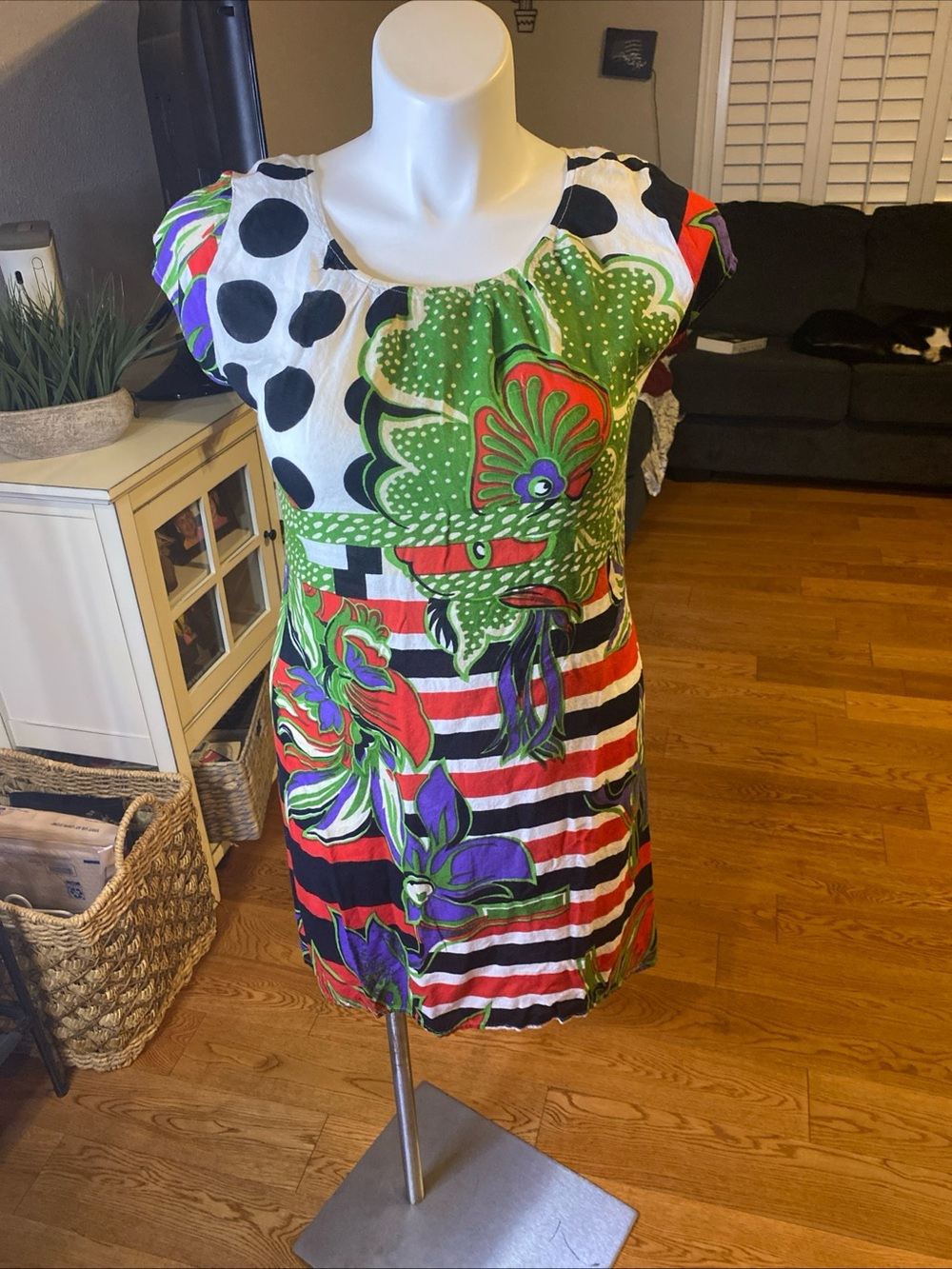 Sushmita Mixed Print Patchwork Dress - Polka Dot, Floral & Stripes, Medium/Short